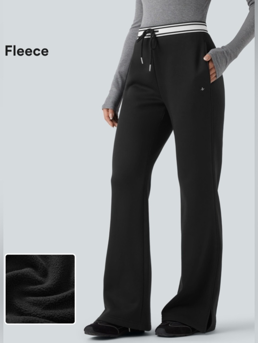 HALARA High Waisted Drawstring Color Block Split Hem Fleece Casual Cotton Pants